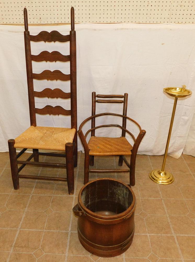 Wood Bucket - Childs Chair - Brass Smoking Stand - chair (1 of 3)