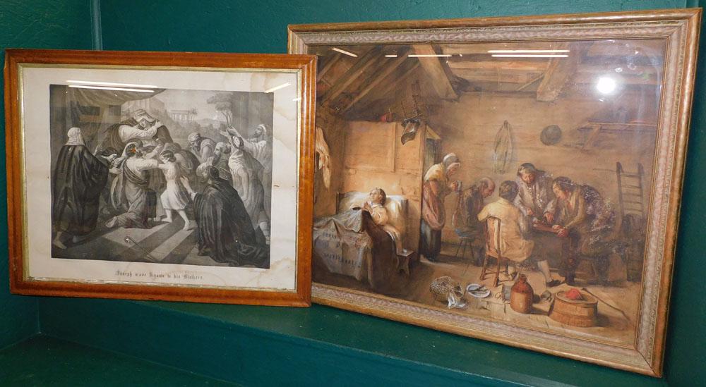 Framed Black & White Engraving & Watercolor (1 of 7)