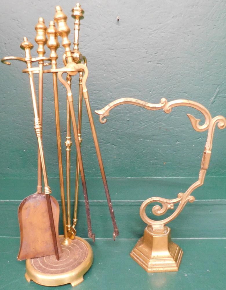 Set of Brass Fireplace Tools & Stand (1 of 2)