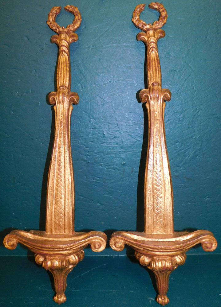 Pair of Gilded Wall Plate Holders: Pair of Gilded Wall Plate Holders. 25" H