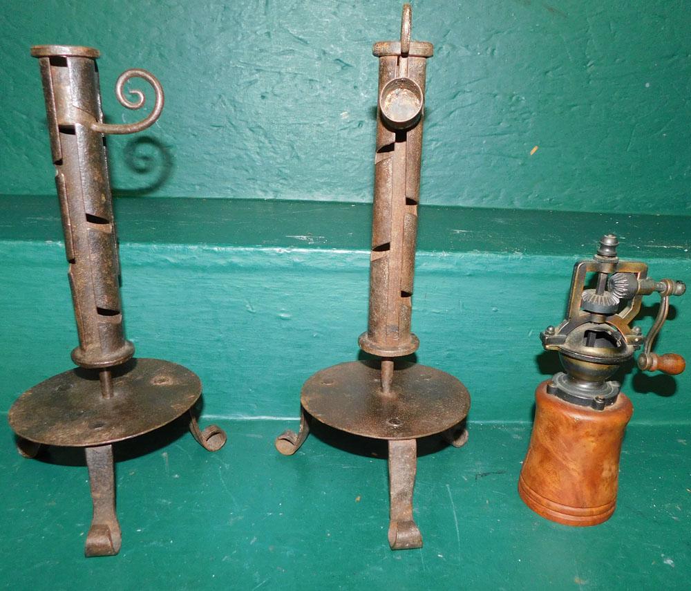 2 Antique Metal Candlesticks & Pepper Grinder (1 of 2)
