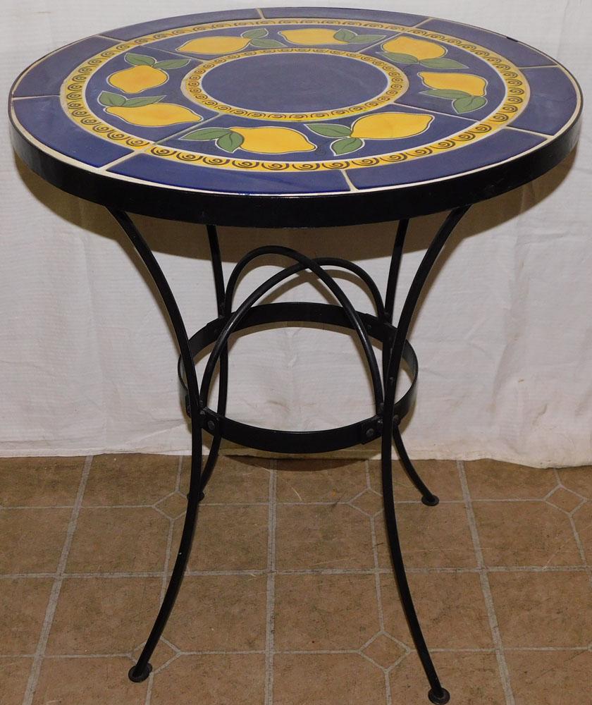 Wrought Iron & Painted Tile Top Table (1 of 2)
