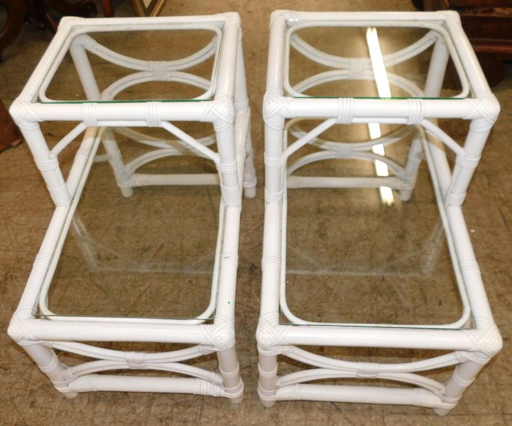 2 Painted Rattan Glass Top Step End Tables (1 of 2)