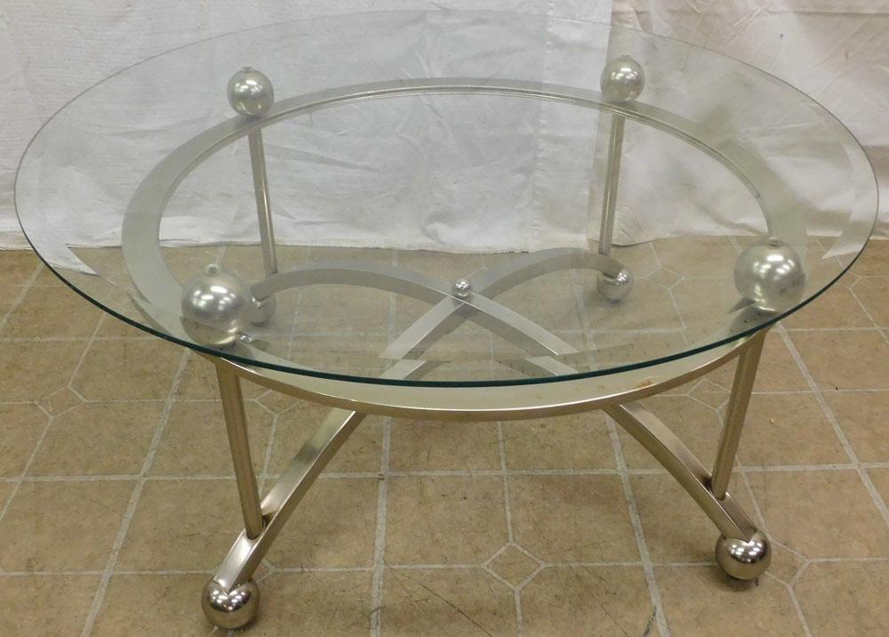 Modern Metal & Glass Top Table: Modern Metal & Glass Top Table . 35 Dia. 16 1/2" H