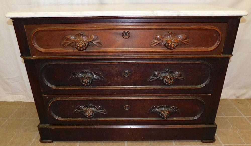 Walnut Victorian Marble Top 3 Drawer Chest (1 of 4)