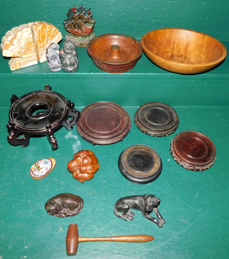 Lot of Oriental Wood Stands & Miscellaneous Wood Bowls (1 of 4)