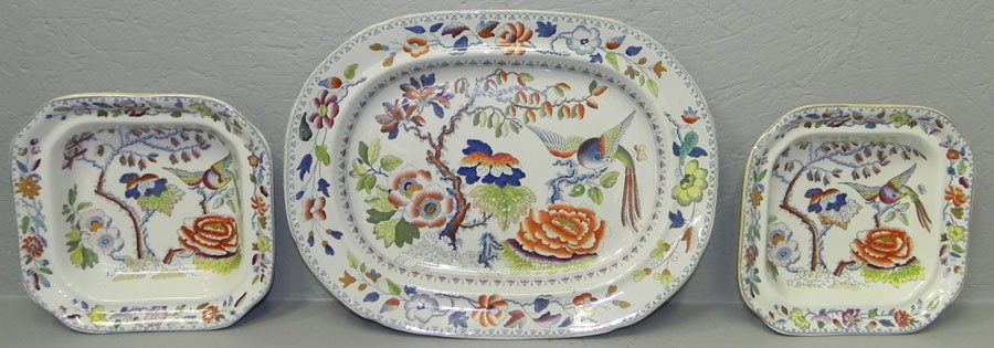 Platter & two small bowls - masons ironstone: Platter and two small bowls made of masons ironstone in "Tree of Life" pattern. Bowls are 9 1/2" square, platter is 12 3/4" x 16 1/2".