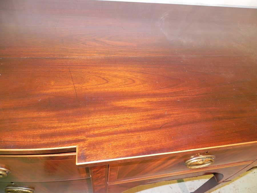 Inlaid mahogany bow front side board. - 2