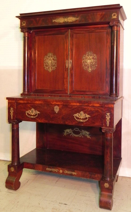 French Empire cabinet w/ 18 bronze ormolu mnts: French Empire cabinet with 18 bronze ormolu mounts.36 3/4" wide x 20 1/2" deep x 61" tall.