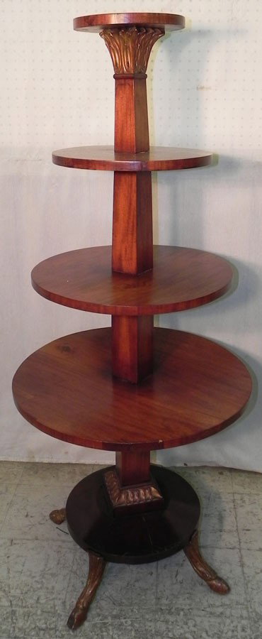 4 shelved stacked Regency dumbwaiter: 4 shelved stacked Regency dumbwaiter with hoofed feet. 54 1/2" tall.
