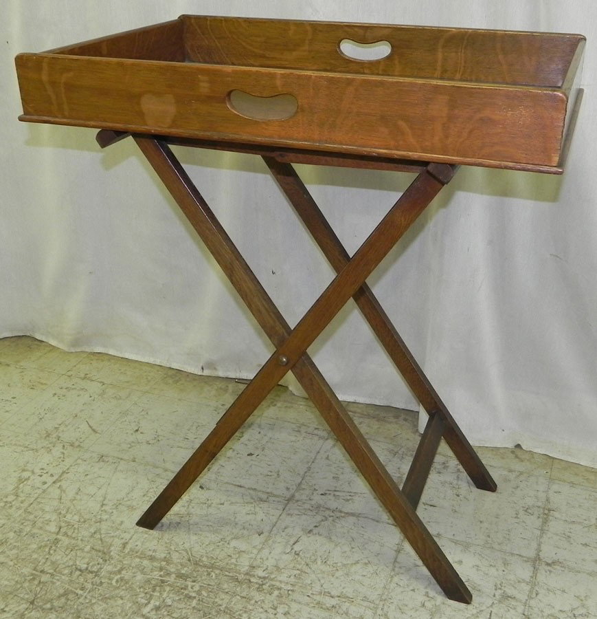 English oak butlers tray on stand.: English oak butlers tray on stand.