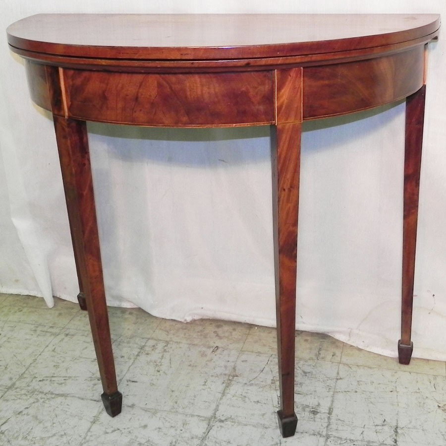 Mahogany Hepplewhite inlaid game table: Mahogany Hepplewhite inlaid game table circa 1800. 35" x 17 1/4" x 30" tall.