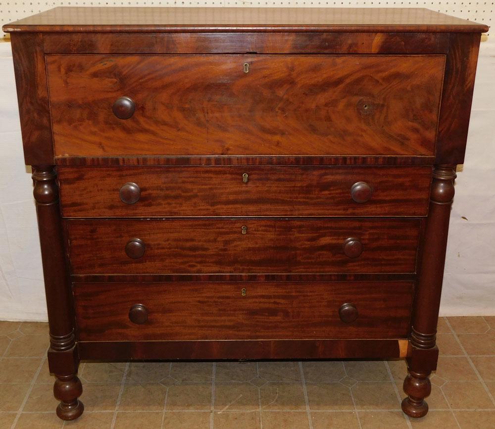 19th C Mahogany Empire Butler's Desk: 19th C Mahogany Empire Butler's Desk. 46 1/2" W 21 3/4" D 47" H ALL DESCRIPTIONS AND ANY CONDITION STATEMENT GIVEN BY LANGSTON AUCTION GALLERY ARE STRICTLY AN OPINION AND LANGSTON'S SHALL HAVE NO RESP