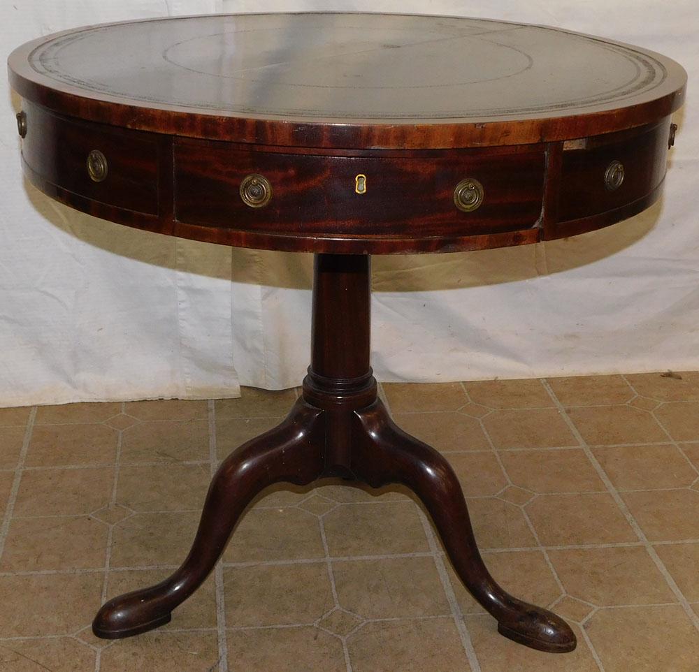 Mahogany & Tooled Leather Top Drum Table (1 of 5)