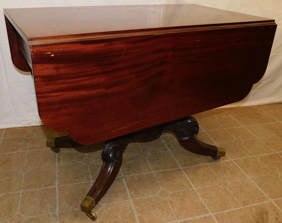 19th C Mahogany Acanthus Carved Pedestal Drop-Leaf Table with Drawer (1 of 5)