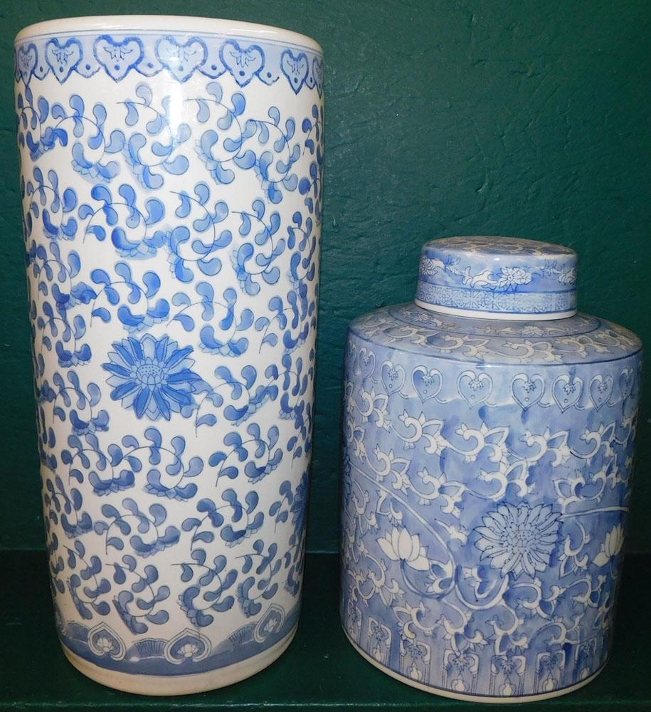 Blue & White Oriental Umbrella Stand & Tea Cannister (1 of 4)