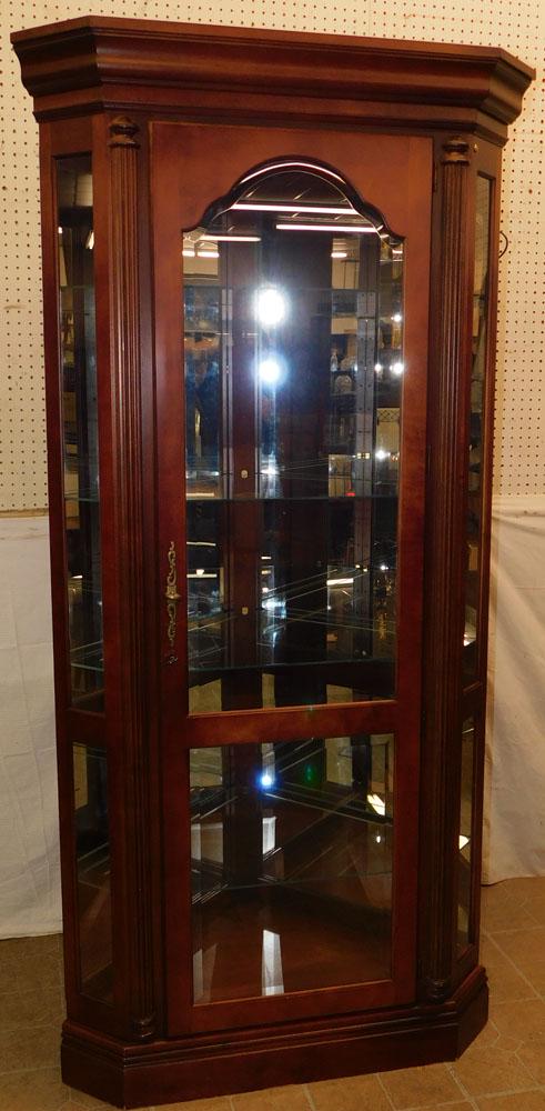 Cherry Lighted Corner Curio Cabinet (1 of 5)