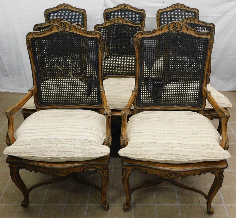 Set of 8 Carved Walnut Cane Seat & Back French Style Dining Chairs (1 of 11)
