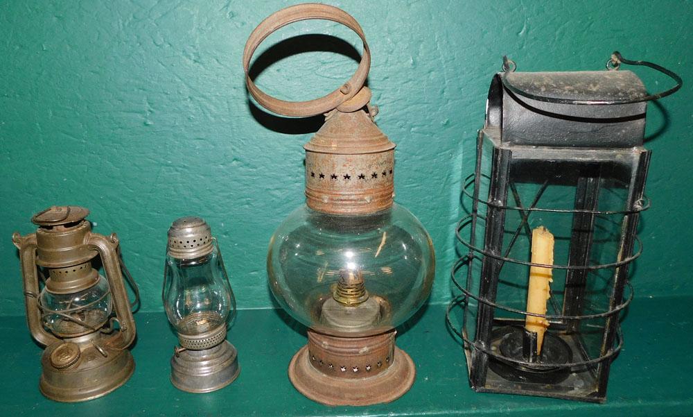4 Antique Metal & Glass Lanterns, (3 Oil & 1 Candle) (1 of 5)