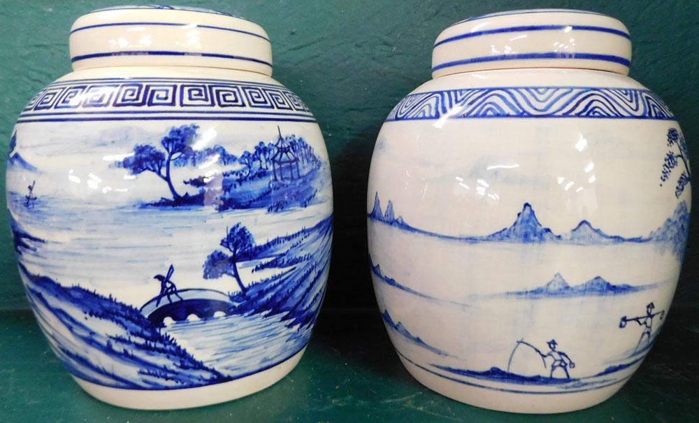 Pair of Oriental Style Porcelain Blue & White Ginger Jars (1 of 3)