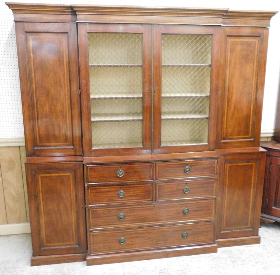 19th C Mahogany Inlaid 8 Part Breakfront (1 of 4)