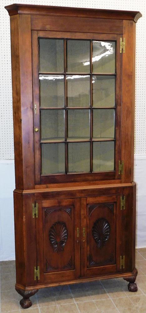 19th C Cherry Chippendale Shell Carved Corner Cabinet (1 of 5)