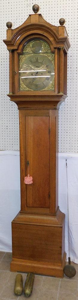 19th C English Oak Grandfather Clock with Brass Dial by John Moore Warminster (1 of 9)