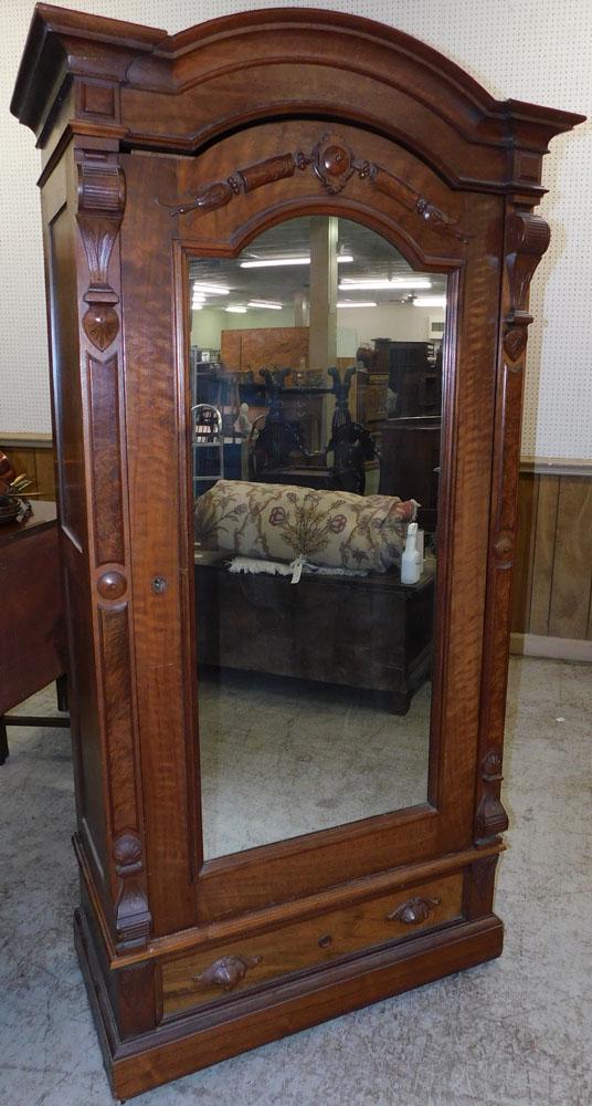 Carved Walnut Victorian Mirror Door Wardrobe/Gun Cabinet, (Holds up to 11 Shotguns) (1 of 11)