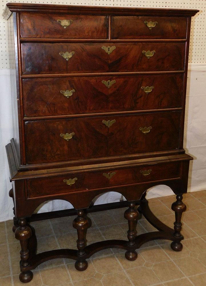 19th C Burled Walnut William & Mary Style Highboy (1 of 6)