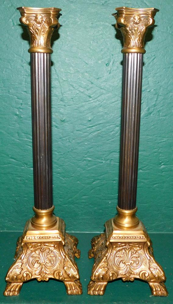 Pair of Cast Brass Corinthian Column Candlesticks (1 of 5)