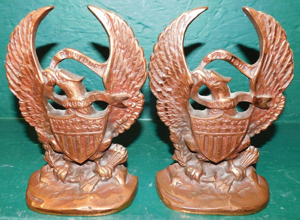 Pair of Cast Iron Copper Finish Eagle Bookends (1 of 2)