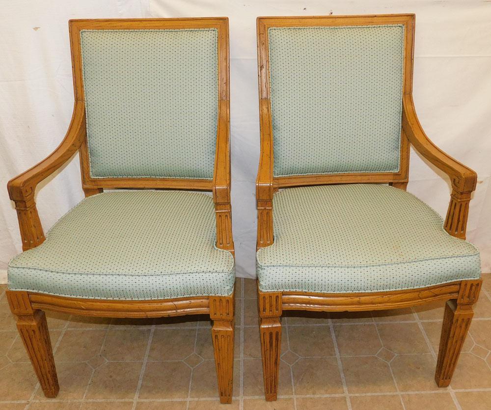 Pair of Chestnut Regency Style Upholstered Arm Chairs by Henredon (1 of 7)