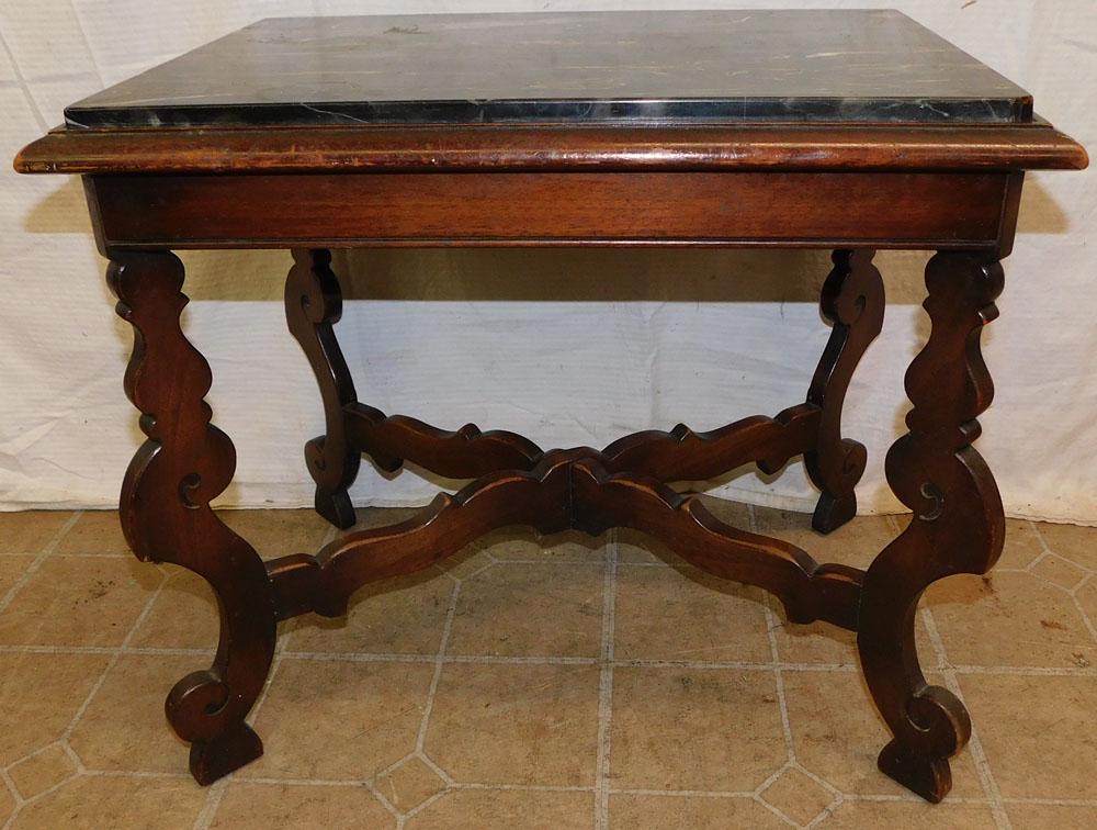 Carved Walnut Marble Top Tea Table (1 of 4)
