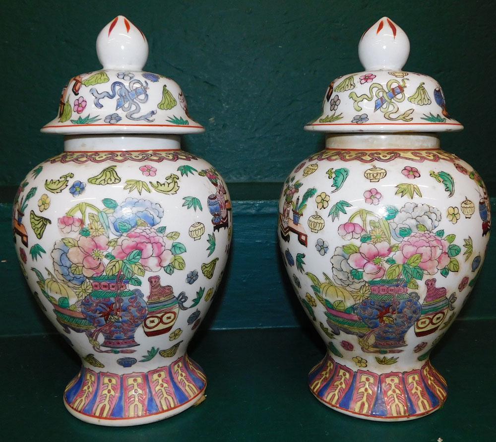 Pair of Oriental Style Covered Urns (1 of 4)