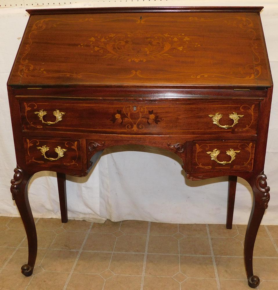 Carved Mahogany & Cherub Inlaid Slant Front Desk (1 of 7)