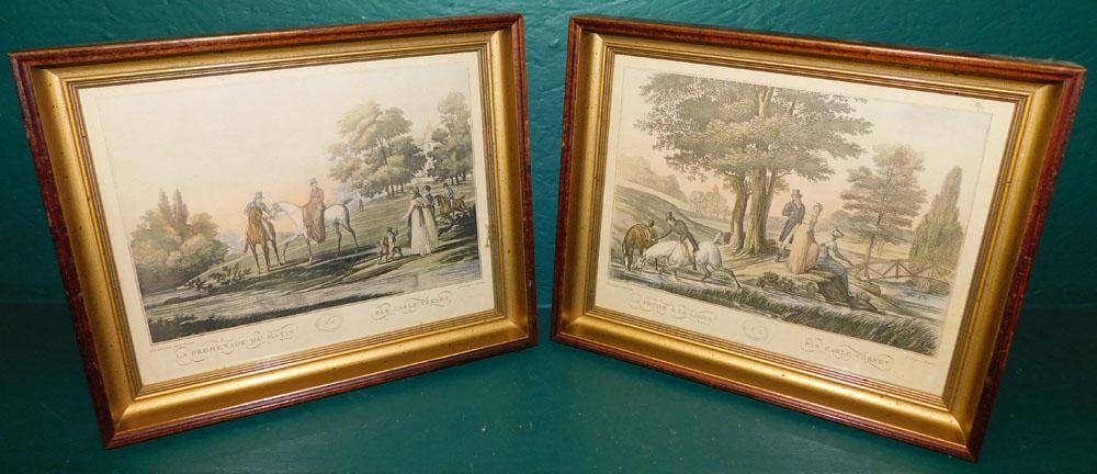 Pair of Framed Colored Engravings of Coaching Scenes (1 of 8)