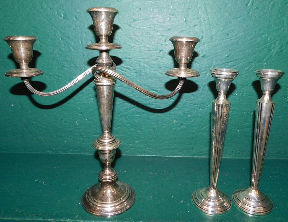 Pair of Sterling Weighted Candlesticks & Candelabra (1 of 2)