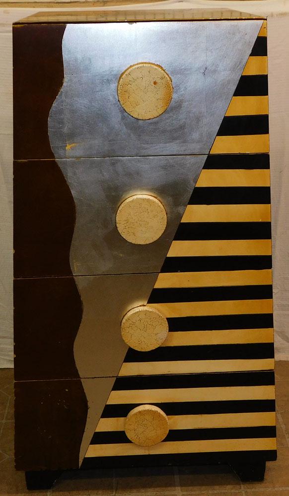 Mid-Century Modernistic Paint & Lacquered Decorated 4 Drawer Lingerie Chest (1 of 5)
