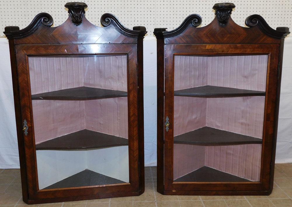 Pair of 19th C Hanging Mahogany French Corner Cabinets (1 of 7)