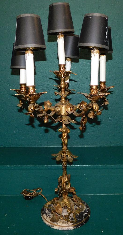 Gilded Bronze 6 Light Candlelabra Lamp with Marble Base (1 of 4)