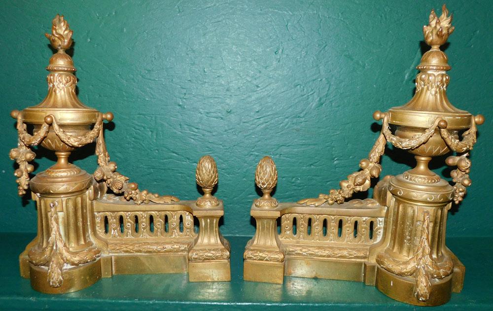 Pair of Antique French Brass Chenets (1 of 2)