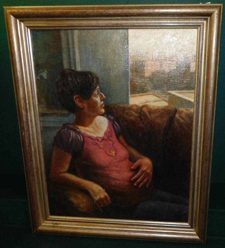 Oil on Board Portrait of Lady Looking Out Window Signed (1 of 6)