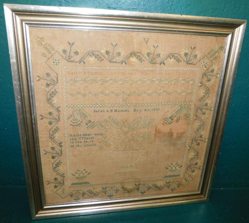 Antique Framed Needlework Sampler Dated 1835, (Has Hole) (1 of 7)