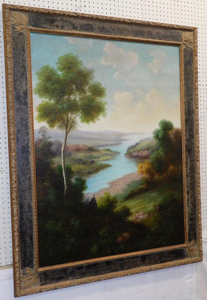 Oil on Canvas Lake Scene Signed (1 of 6)