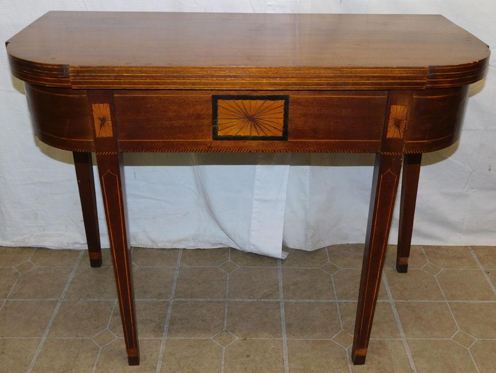 Antique Mahogany Inlaid Fold Over Top Game Table (1 of 7)