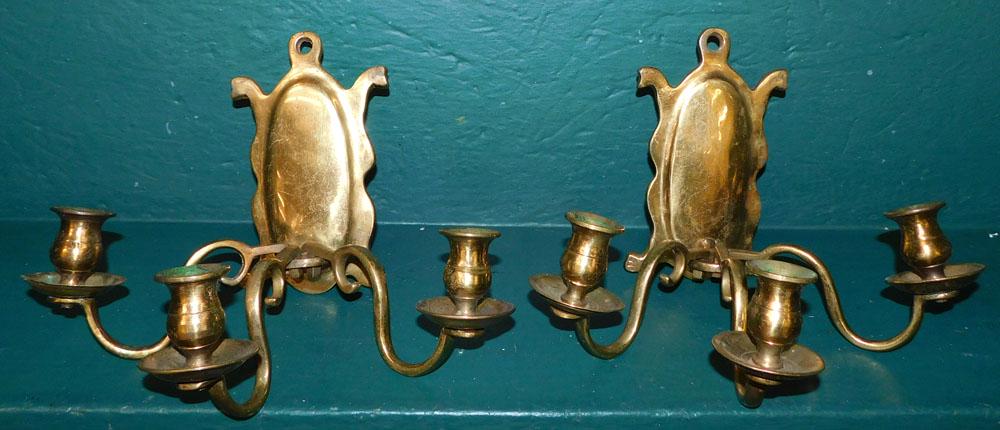 Pair of Antique Brass 3 Light Sconces (1 of 4)