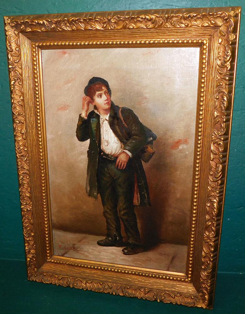 Antique Oil on Canvas of a Young Beggar Signed (1 of 3)