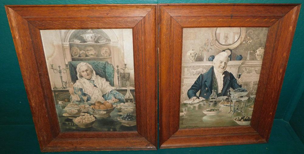 Pair of Hand Colored Engravings in Quarter Sawn Oak Frames (1 of 4)
