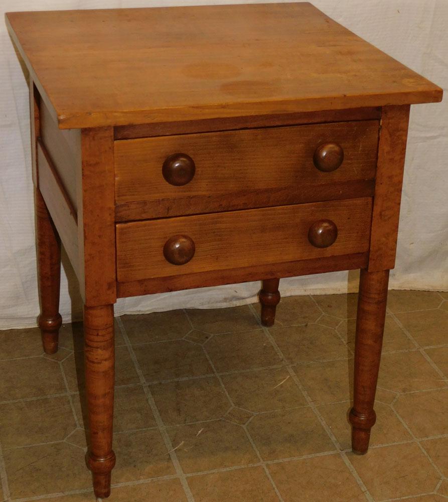 19th C Cherry & Curly Maple 2 Drawer Work Table (1 of 7)
