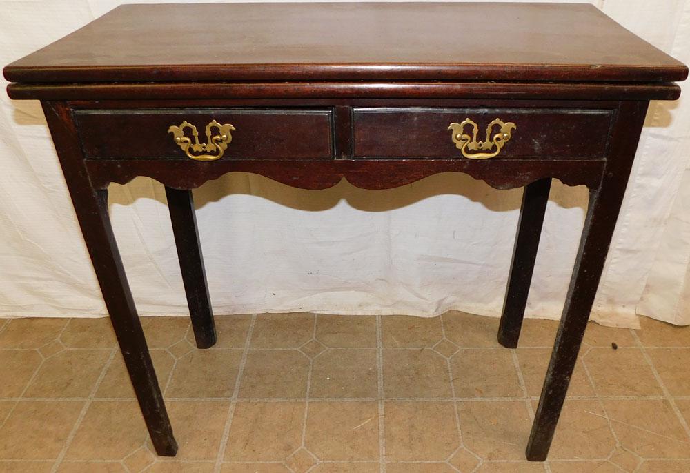 19th C Mahogany Chippendale Fold Over Top Game Table with 2 Drawers (1 of 4)